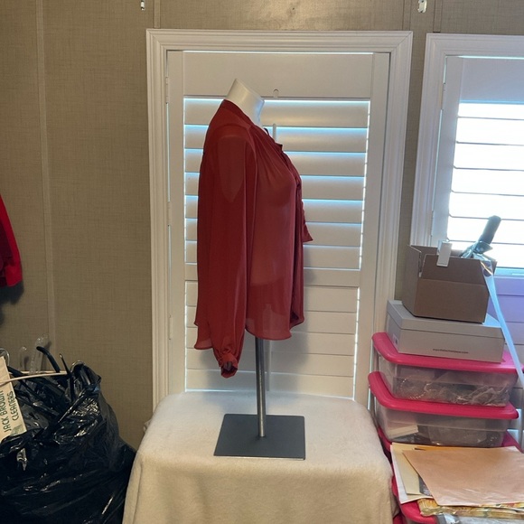 Gibson Burgundy Sheer Blouse - Picture 2 of 7